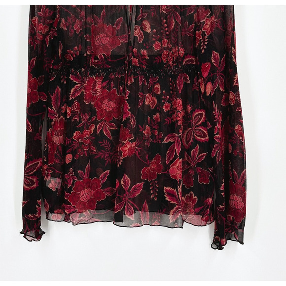 VTG Express 100% Silk Top Medium Babydoll Fairygrunge Sheer Floral Whimsygoth - Picture 3 of 9